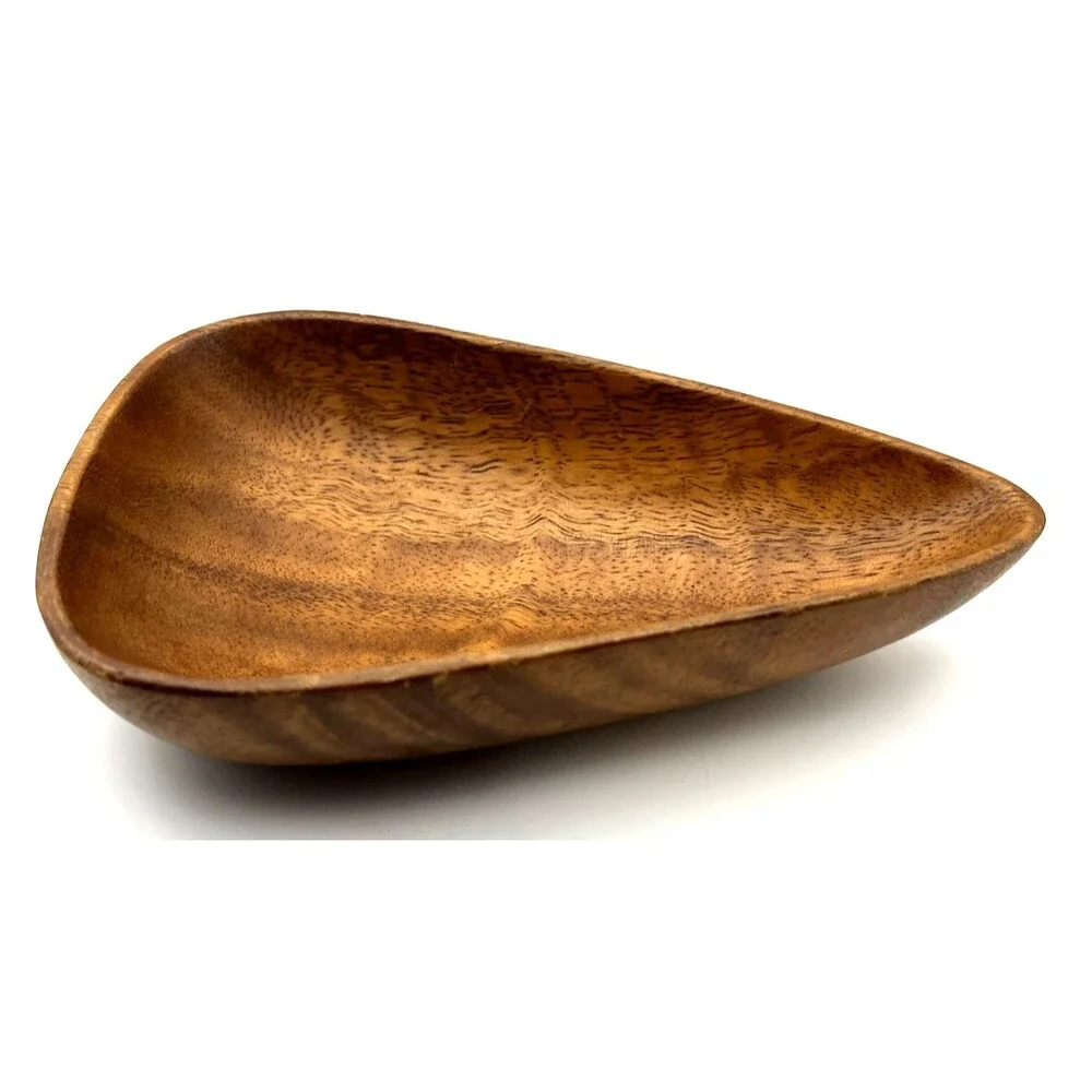 Vintage Carved Wood Bowl Teardrop Organic Modernist Minimalist Trinket Dish 6